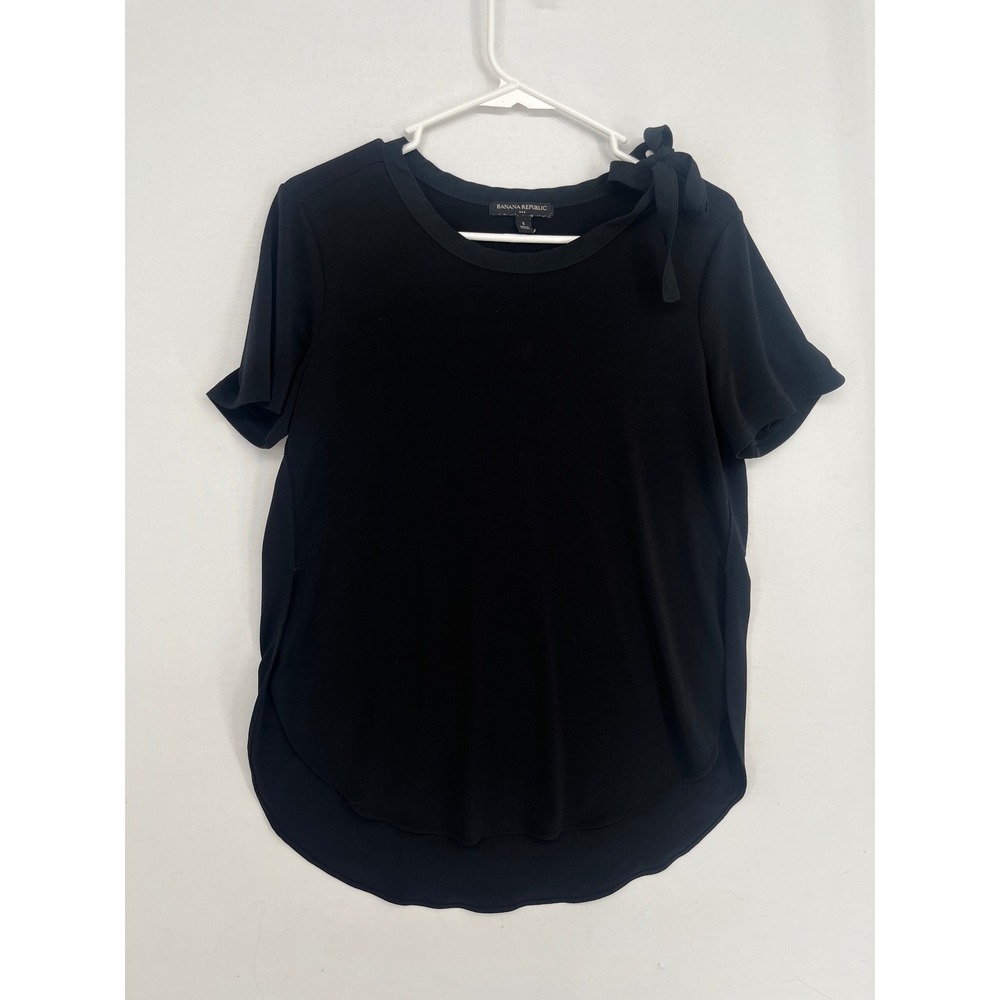 Banana Republic Black Short Sleeve Bow Shoulder High Low Blouse Top Small